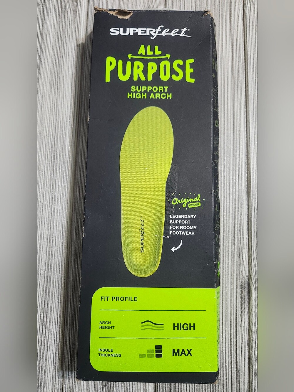 Superfeet All Purpose Support High Arch Insoles- Size D ( Men 7.5-9/ Women8.5-10